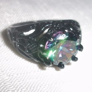 Mystic Topaz in Rhodium over Silver Crown Ring